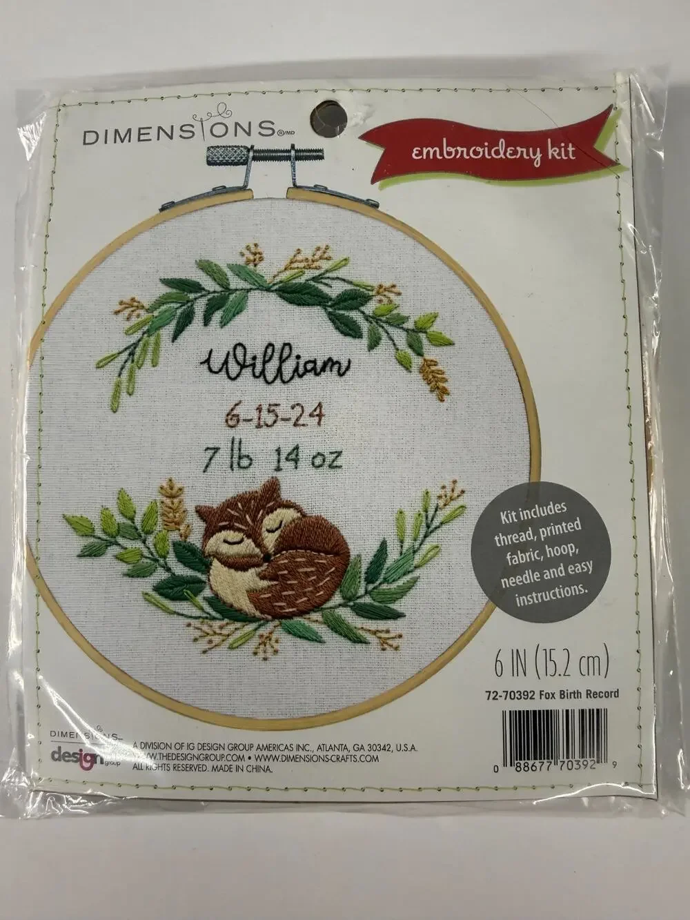 Dimensions Fox Birth Record Embroidery Kit 6